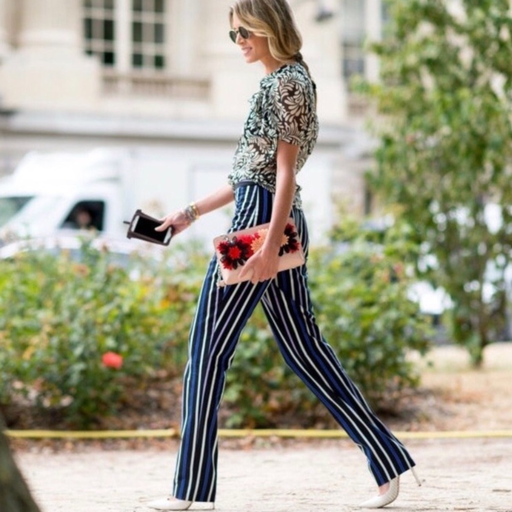 Express Vertical Stripes Split Hem Stretch Pants